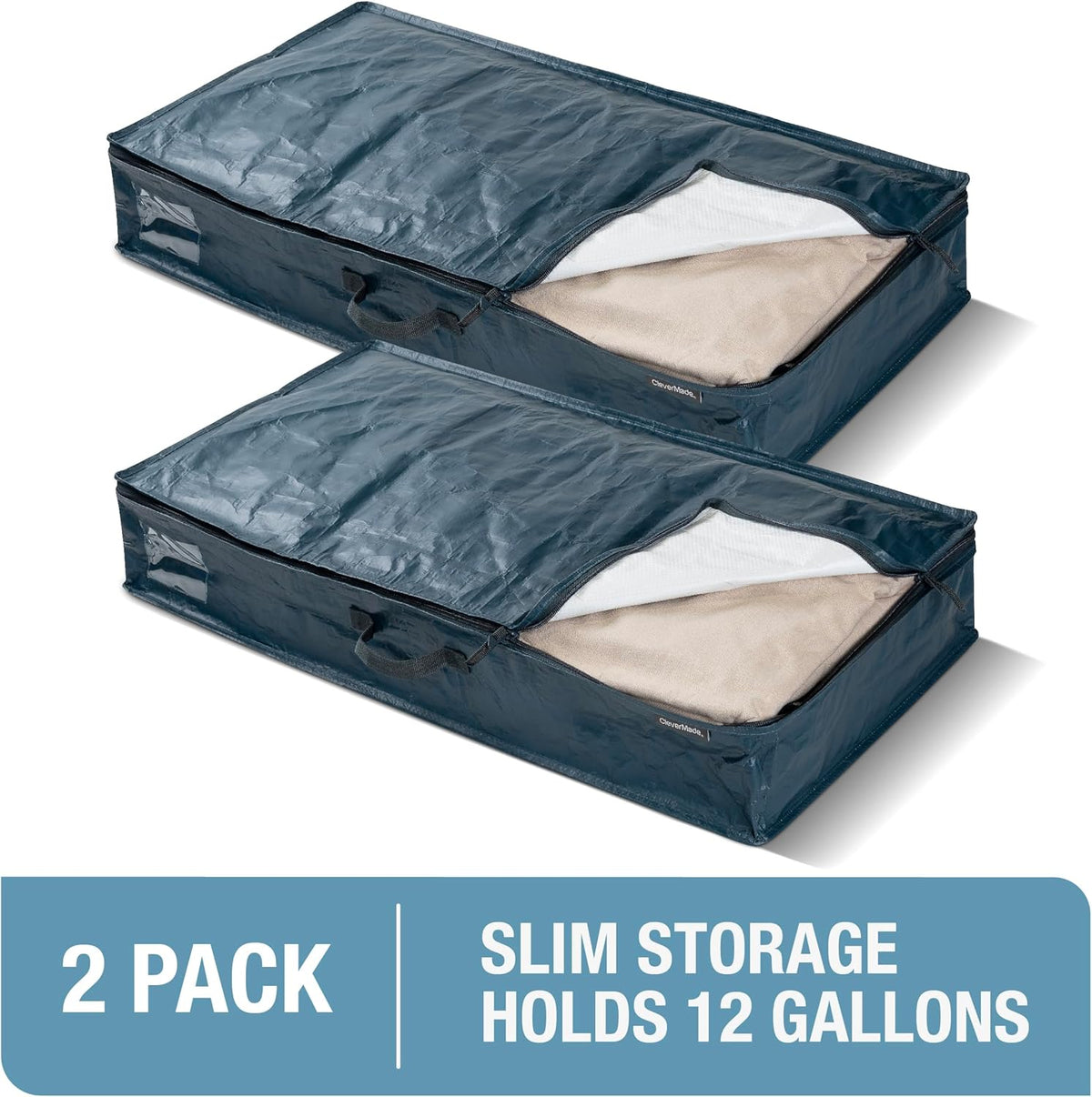 CleverMade Under Bed Storage Bag - Collapsible Storage for Shoes and Clothes Easy Use - Heavy Duty