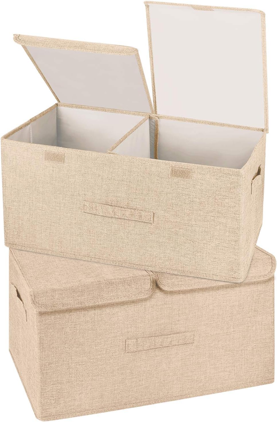 2 Pack Large Storage Boxes with Lids and Handles, Collapsible Linen Storage Bins Organizer