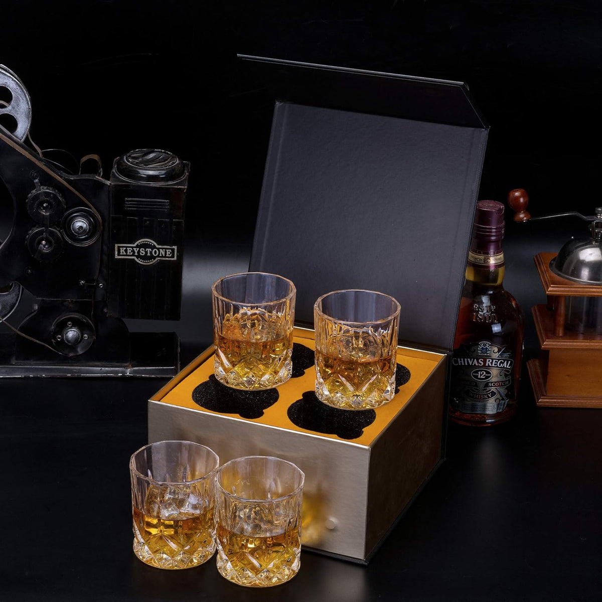 KANARS Old Fashioned Whiskey Glasses with Luxury Box - 10 Oz Rocks Barware For Scotch, Bourbon