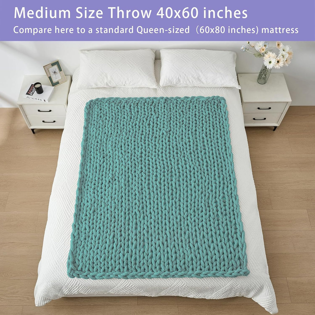 Bigacogo Chunky Knit Throw Blanket for Couch, 40x60 inches, 100% Hand Knitted with Thick Jumbo
