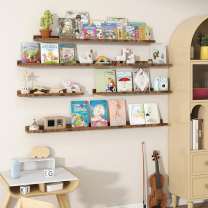 Fun Memories Picture Ledge Shelves Set of 2, 55 Inch Rustic Wall Mounted Floating Shelves with Lip