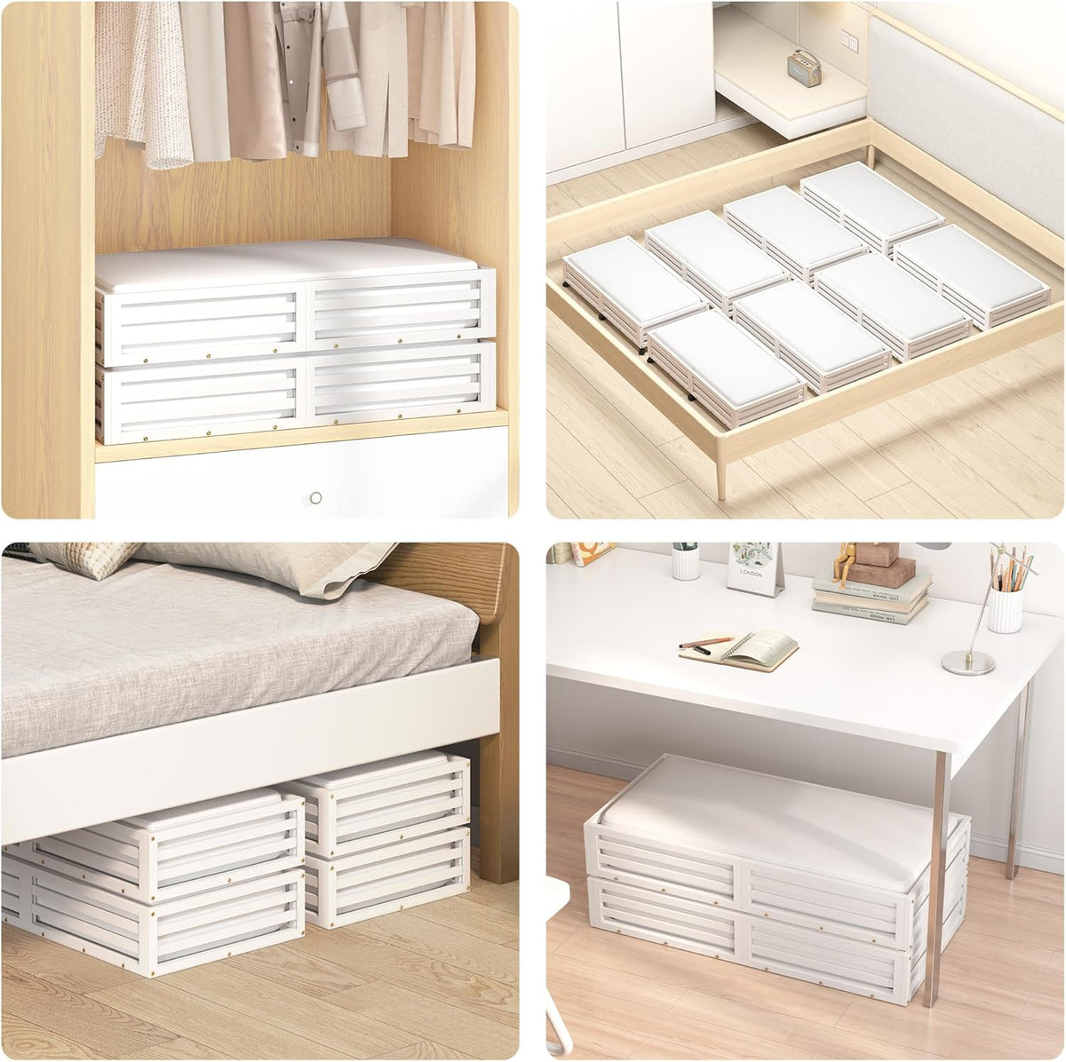 Bamboo Under Bed Storage Containers- Underbed Organizer with Wheels with Large Dust Bag,Sturdy Wood