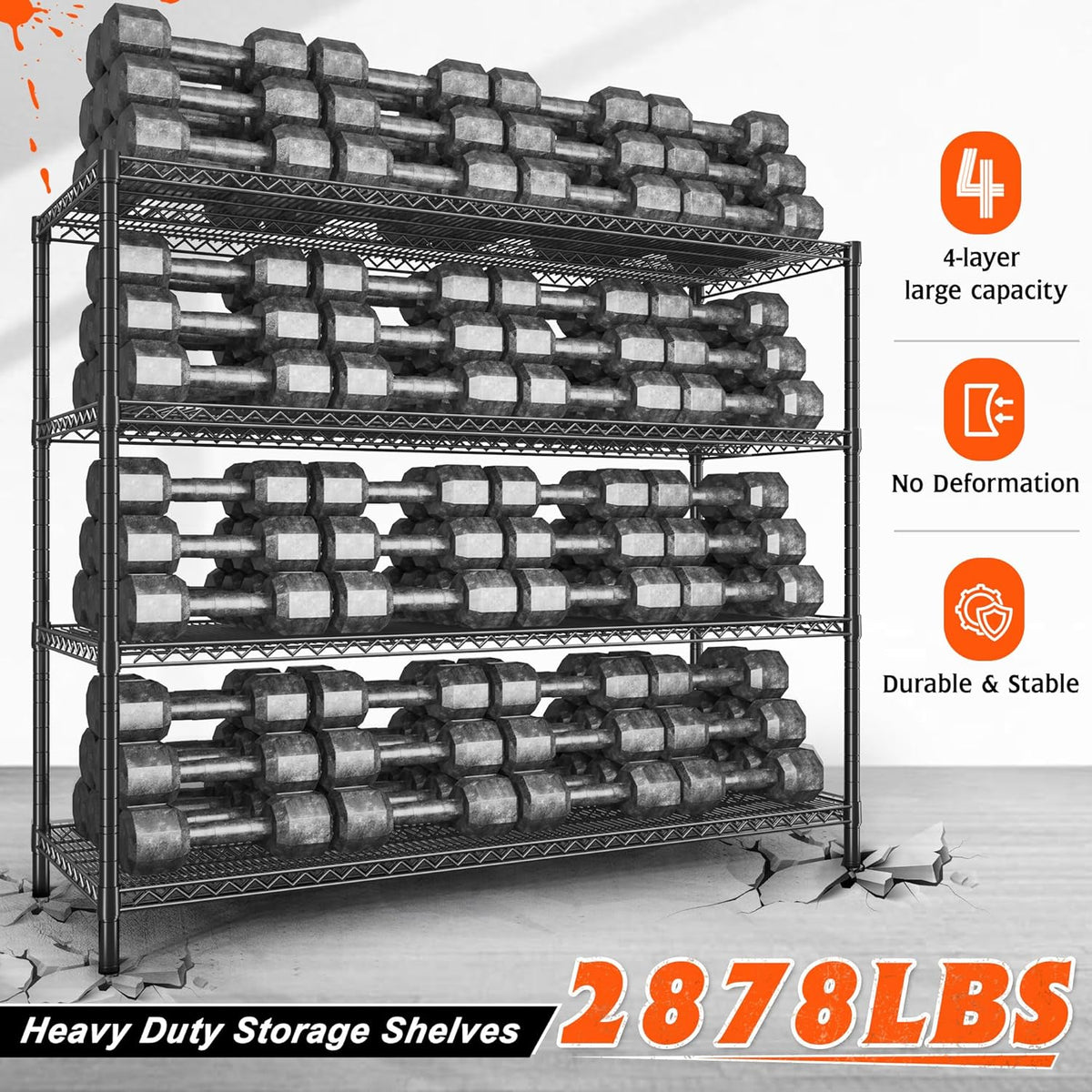 REIBII 60" W Storage Shelves 2878LBS Wire Shelving Unit with Wheels Heavy Duty Metal Shelving