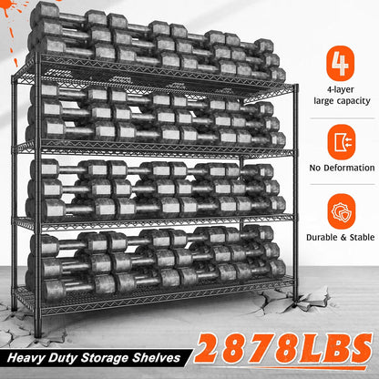 REIBII 60" W Storage Shelves 2878LBS Wire Shelving Unit with Wheels Heavy Duty Metal Shelving