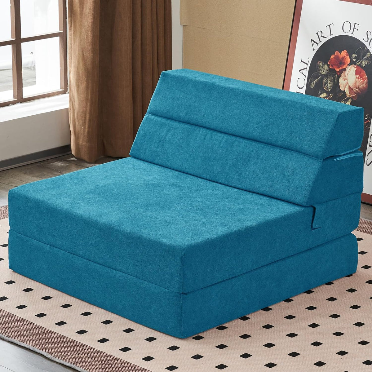 jela Foldable Sofa Bed, Convertible Sleeper Lounge Chair Floor Mattress Floor Couch with Backrest