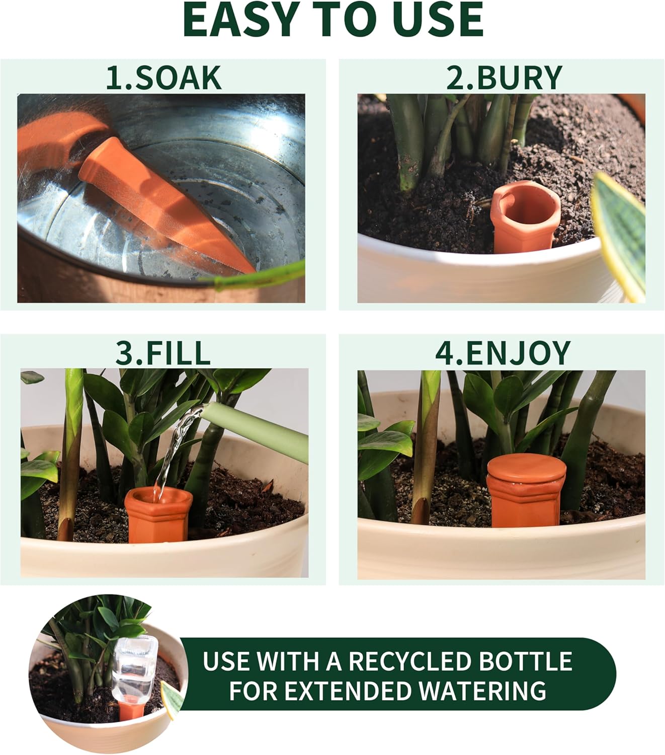 Large Terracotta Watering Spikes with Lids, Automatic Plant Waterer Outdoor | Indoor, Vacation