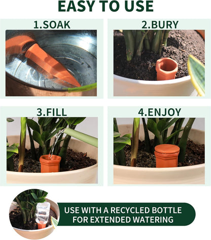 Large Terracotta Watering Spikes with Lids, Automatic Plant Waterer Outdoor | Indoor, Vacation