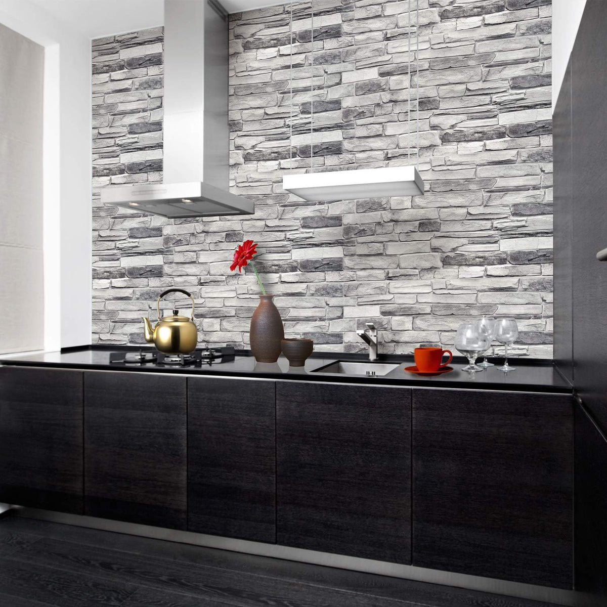 Dundee Deco GRAZPG7117-10 Grey Faux Stone PVC 3D Wall Panel, 3.2 ft X 1.6 ft (98cm X 50cm)