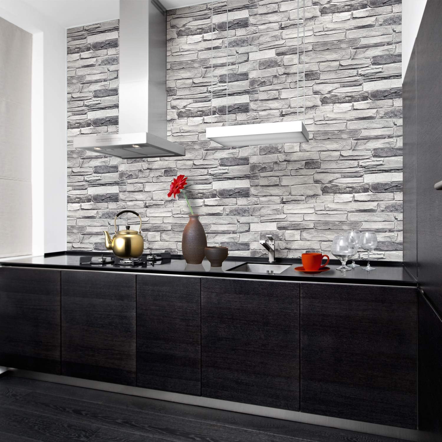 Dundee Deco Grey Faux Stone PVC 3D Wall Panel, 3.2 ft X 1.6 ft (98cm X 50cm), Interior Design Wall