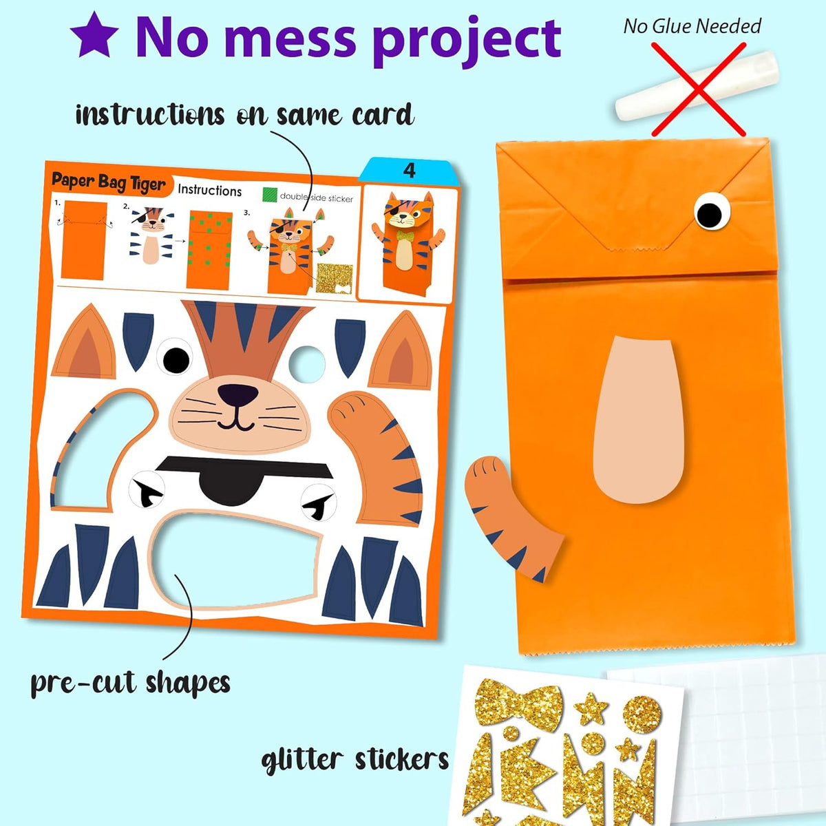 KRAFUN My First Safari Animal Paper Craft Kit, 16 DIY Arts and Crafts Zoo Animal, Organized Craft