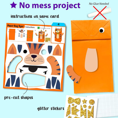 KRAFUN My First Safari Animal Paper Craft Kit, 16 DIY Arts and Crafts Zoo Animal, Organized Craft
