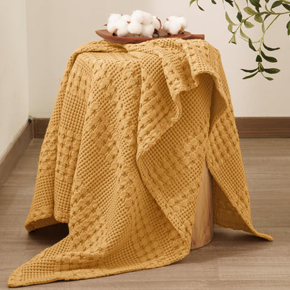 PHF 100% Cotton Waffle Weave Throw Blanket, Soft Lightweight Breathable Cozy Summer Throws for