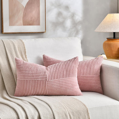 Fancy Homi 2 Packs Blush Pink Lumbar Decorative Throw Pillow Covers 14x24 Inch for Couch Bed