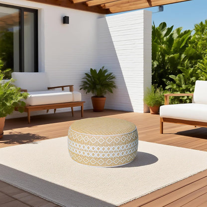 Outdoor Inflatable Ottoman with Air Pump, Embroidery Patio Footrest Stool D21”x H9”, Round Pouf