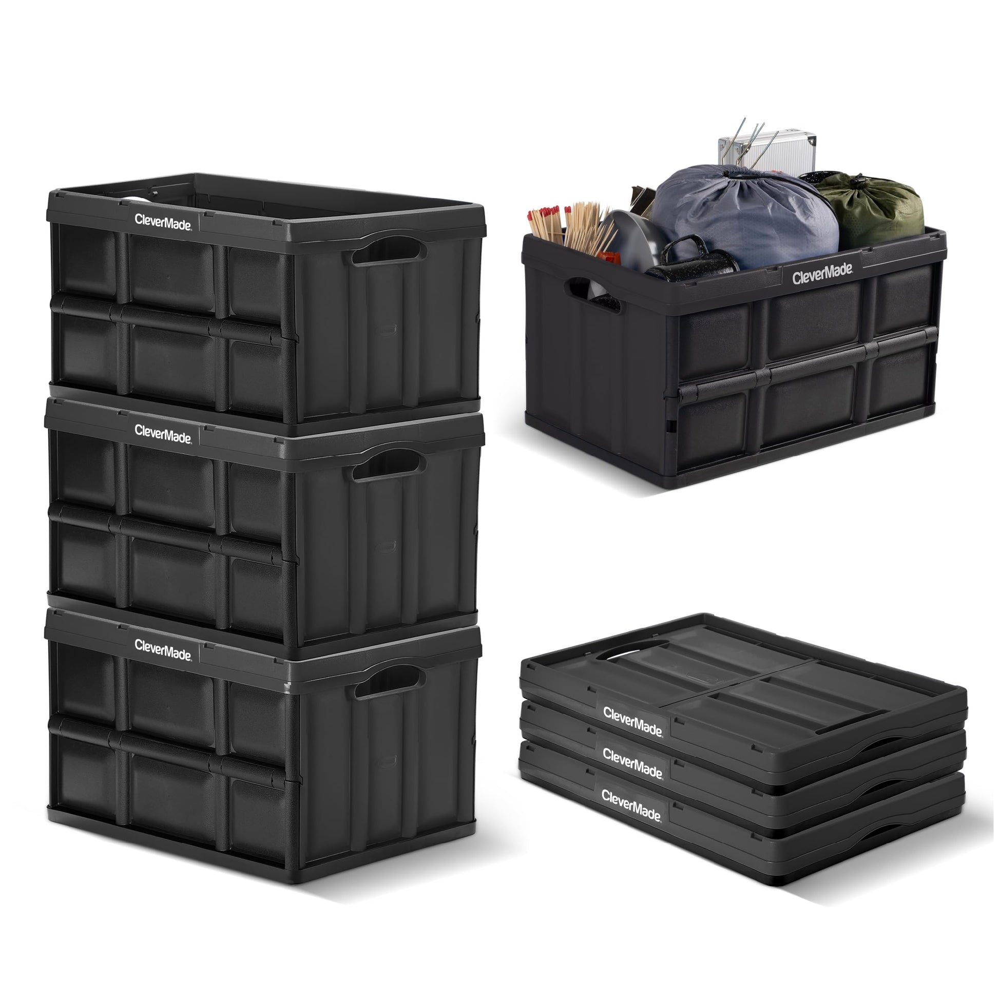 CleverMade Collapsible Storage Bins, 62L, 3 Pack Foldable Storage, Obsidian