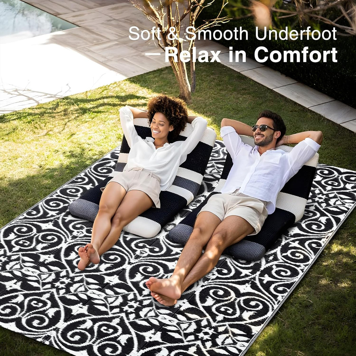 OLANLY Outdoor Rug Waterproof 5x8 ft Clearance, Reversible Outdoor Plastic Straw Rug with Floral