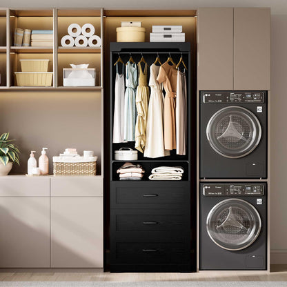 IRONCK Freestanding Closet System with Adjustable Shelves & 3 Drawers