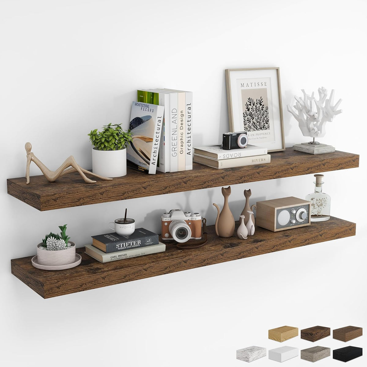 RICHFOCUS 55Inch Floating Shelves for Wall 2 Pack Shelves for Bedroom|Kitchen|Bathroom Wall Mounted