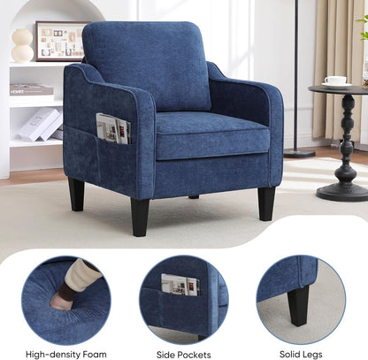 Accent Chairs Set of 2, Upholstered Living Room Chairs with Side Pockets, Mid Century Modern
