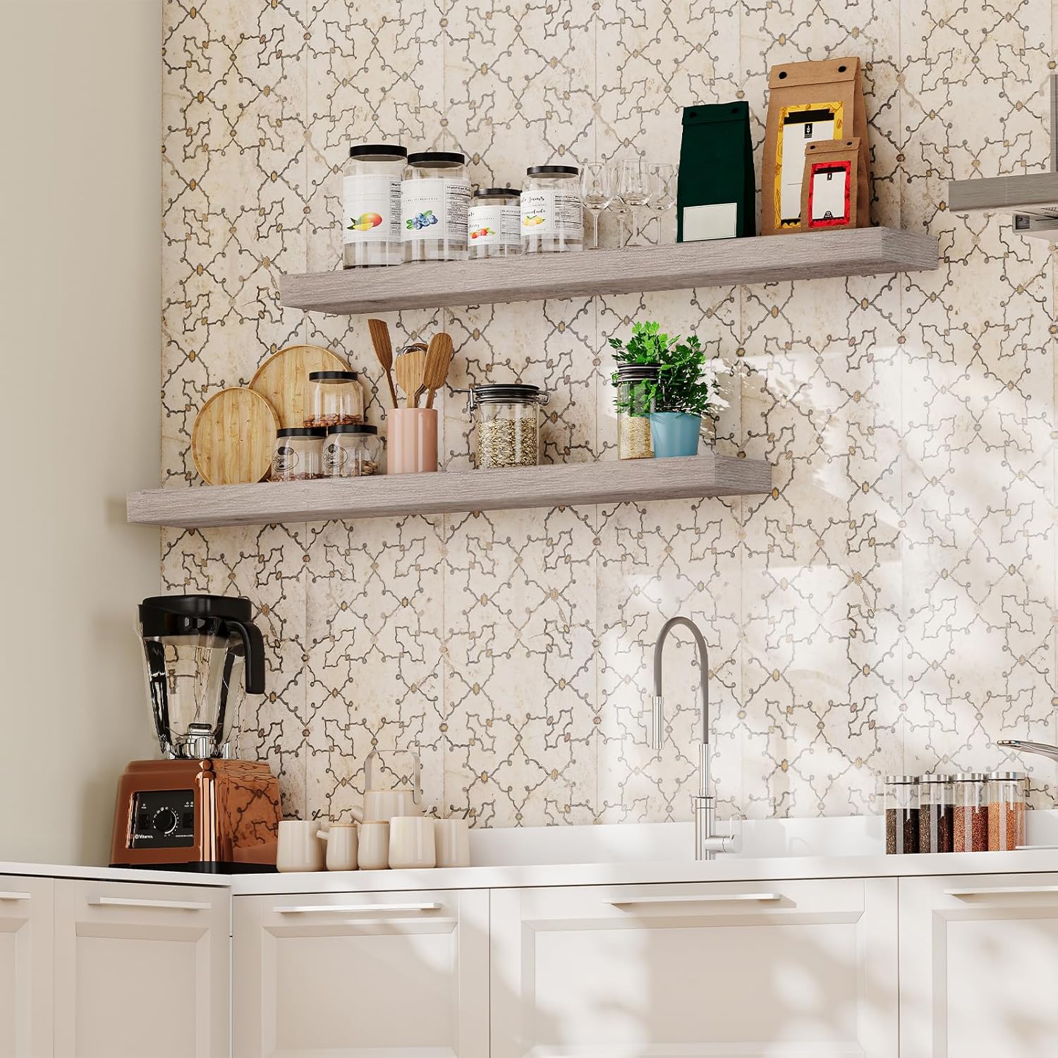 HOOBRO Floating Shelves for Wall, Wall Mounted Shelf Set of 2, 47.2" Hanging Shelf with Invisible