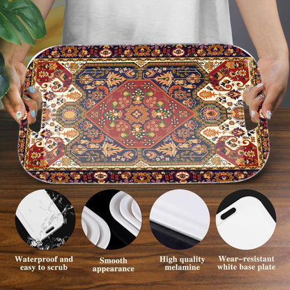 Serving Trays with Handles, 14.5 x 9.8 inch Rectangular Plastic Tray for Restaurant, Kitchen, Dark