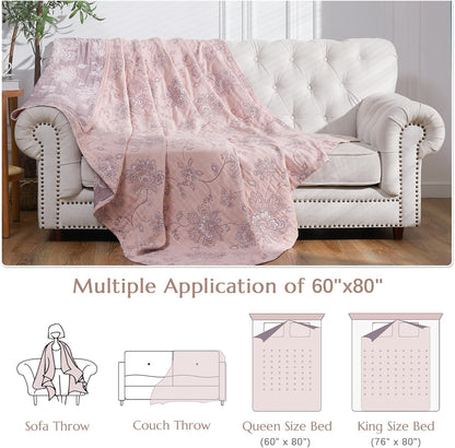 jinchan Boho 100% Cotton Muslin Twin Size 60x80 Inches Blanket Lightweight 4-Layer Quilted Soft