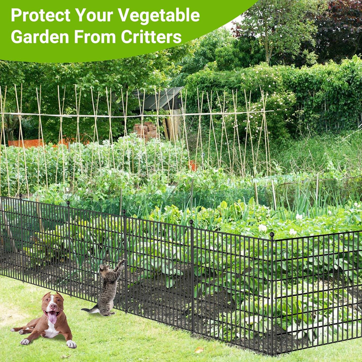 5 Panels No Dig Decorative Outdoor Garden Fence with Gate for Yard, 40 in(H) X 11.8 ft(L) Animal