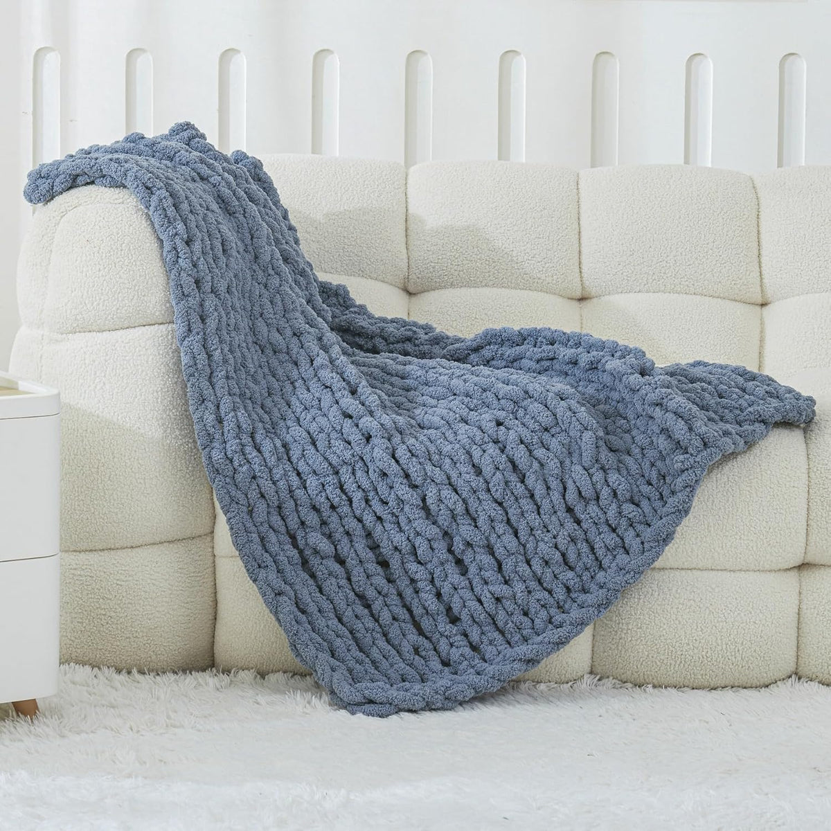 WESHIONGOO Chunky Knit Blanket Throw 40"×40" Knitted Throw Blankets for Couch Bed Fluffy Soft