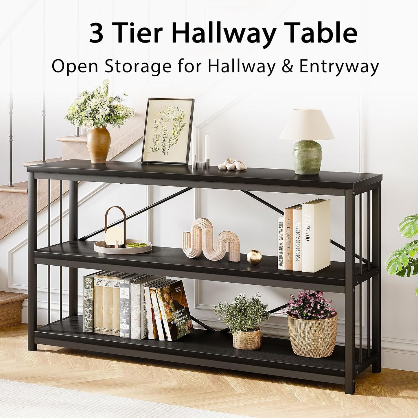 LVB Black Console Table, Modern Entryway Table for Hallway Living Room, Industrial Sofa Table