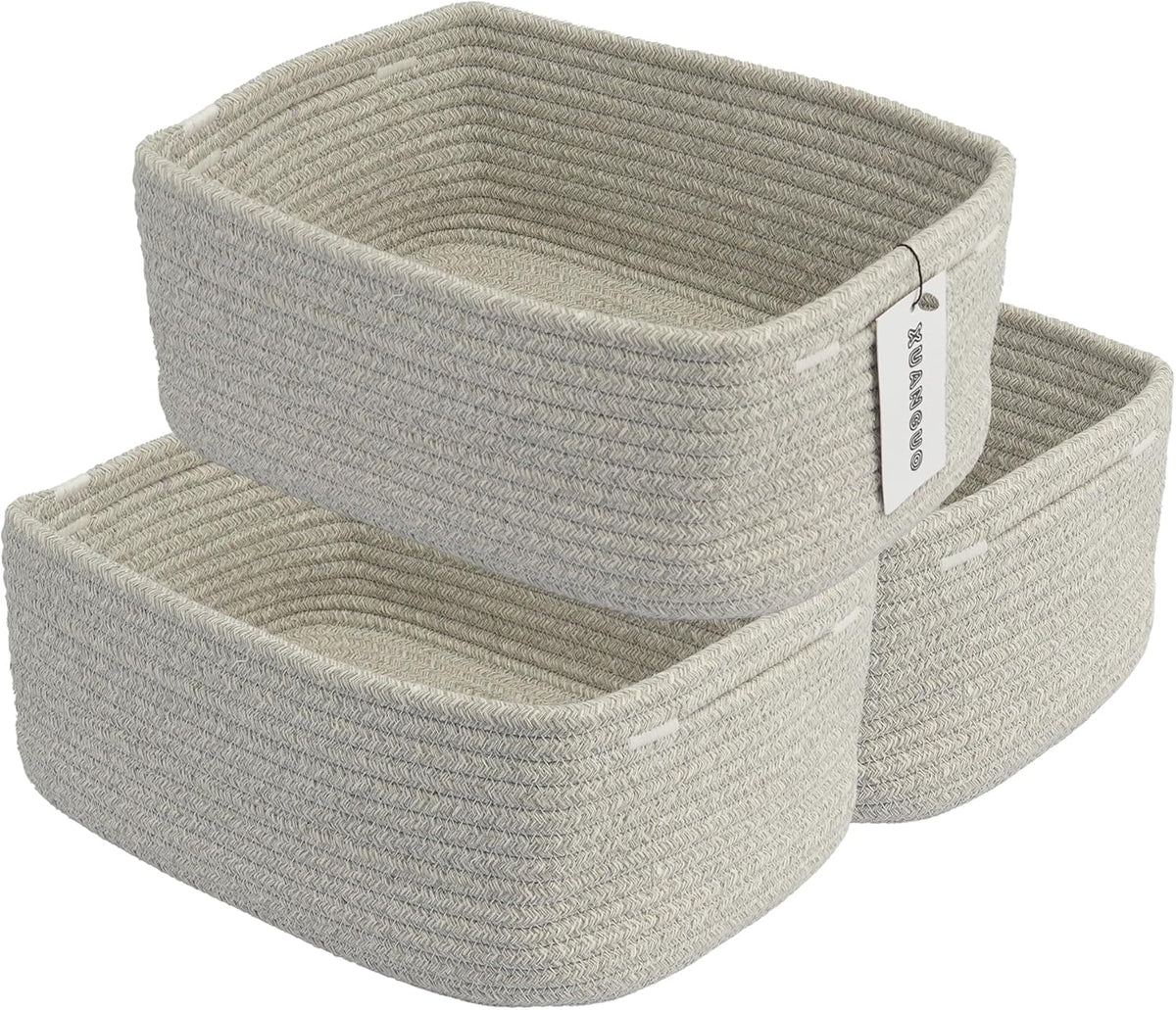 Small Woven Storage Baskets 13“X9”X5“ Decorative Rope Bins for Organizing Shelves, Closets, and