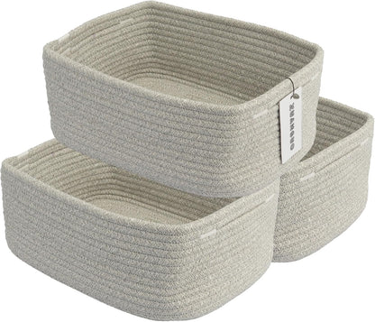 Small Woven Storage Baskets 13“X9”X5“ Decorative Rope Bins for Organizing Shelves, Closets, and