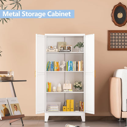White Metal Storage Cabinet, 48" Steel Cabinets for Home Office, Kitchen Pantry Storage Cabinet