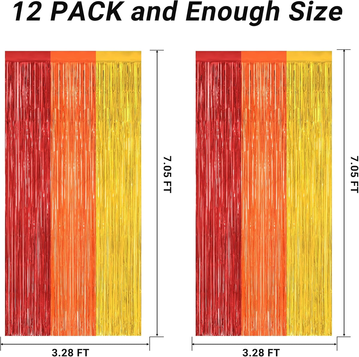 2 Pack Thanksgiving Backdrop, 3.28 FT x 7.05 FT Red Orange Gold Party Streamer, Metallic Fringe