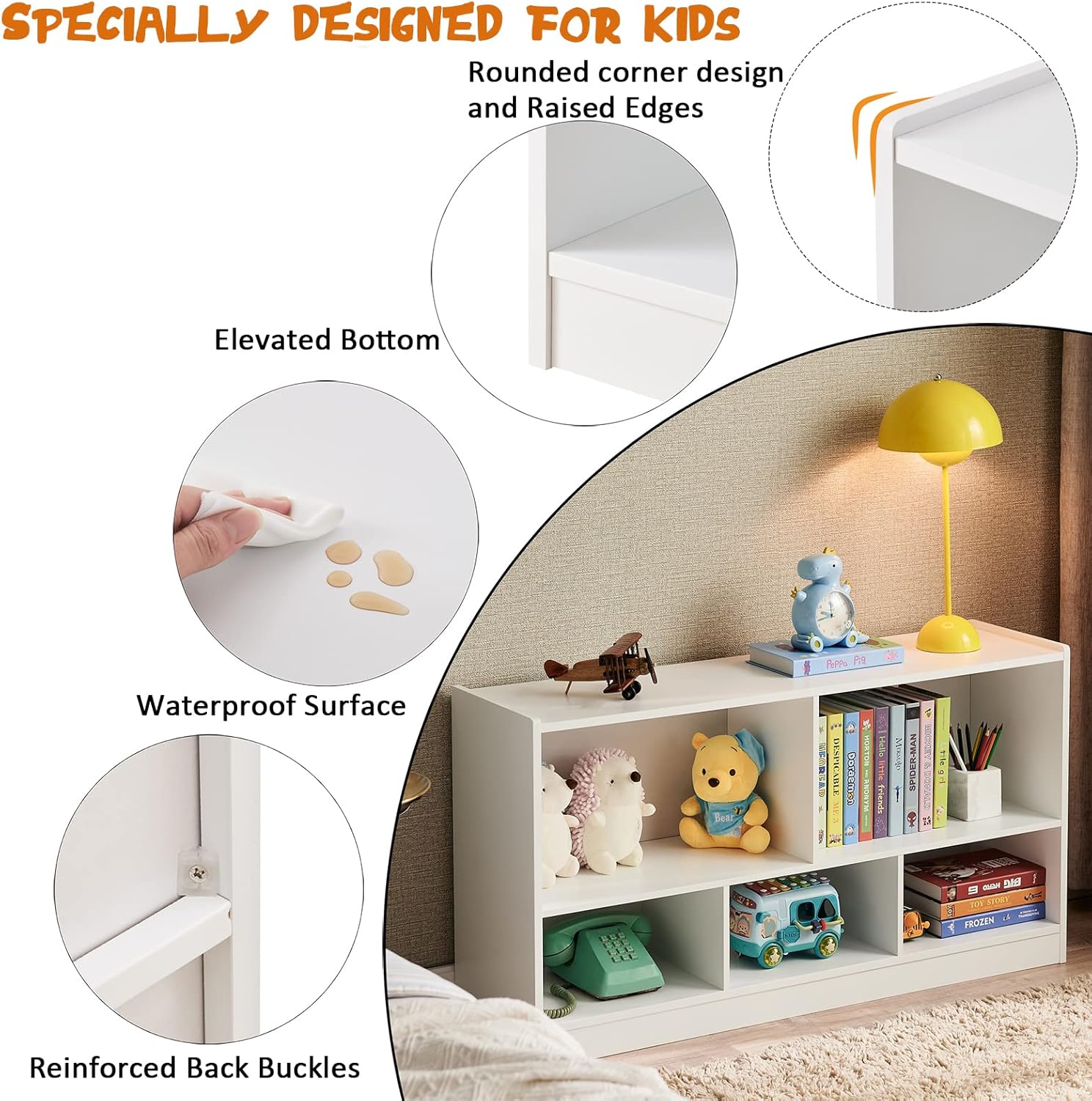 Toy Organizers and Storage, 5-Section Kids Bookshelf for Organizing Books Toys, School Classroom
