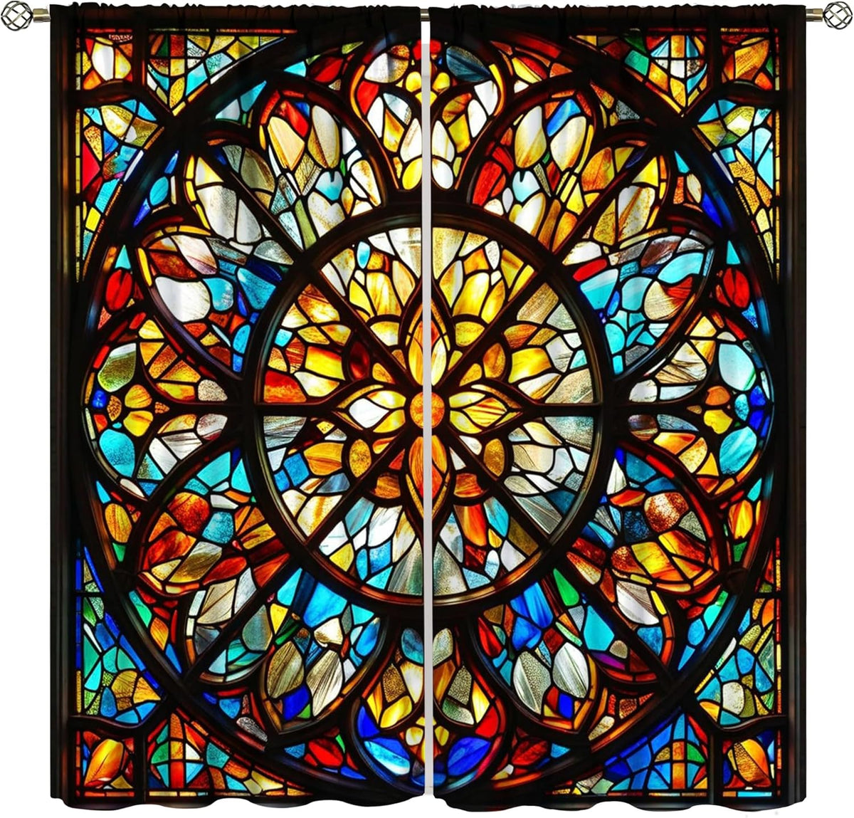 Stained Glass Curtains,Retro Mid Century Abstract Colorful Geometric Prints Home Decor Drapes for