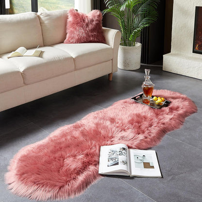 AMTOVO Faux Sheepskin Rug, Blush Pink Ultra Soft Fluffy Shag Area Rug, 2 x 6 ft Faux Fur Rug for