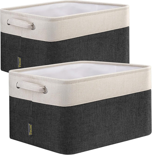 BALEINE 2 Pack Fabric Storage Bins for Shelves, Linen Storage Baskets for Organizing, Decorative