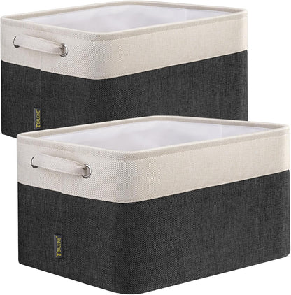 BALEINE 2 Pack Fabric Storage Bins for Shelves, Linen Storage Baskets for Organizing, Decorative