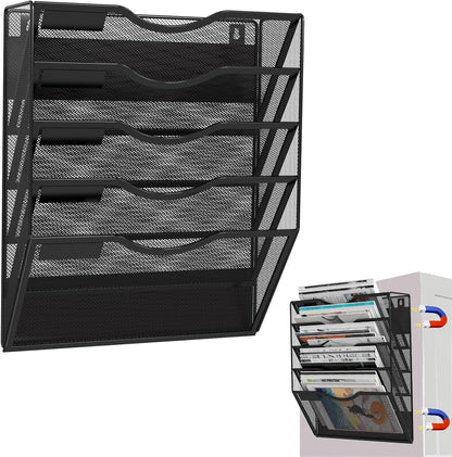 5-Tier Magnetic File Holder, No Drilling Installation File Cabinet Organizer, Black Magnetic File