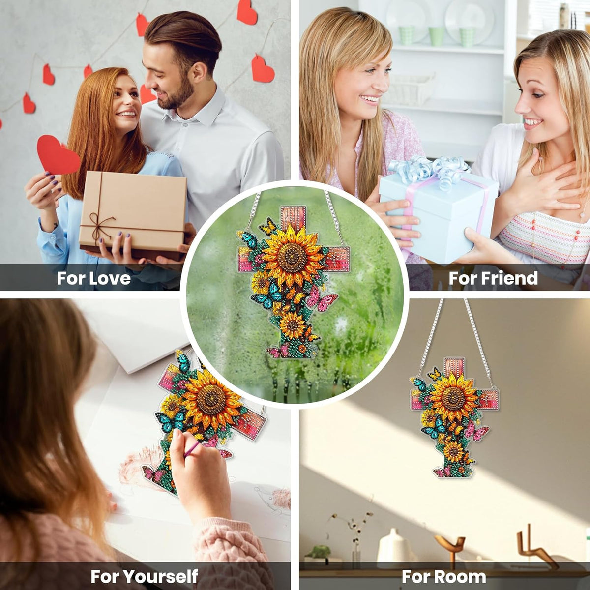 EOBROMD Diamond Hanging Art Kits for Adults, Cross Butterfly Suncatcher Diamond Art Painting, DIY