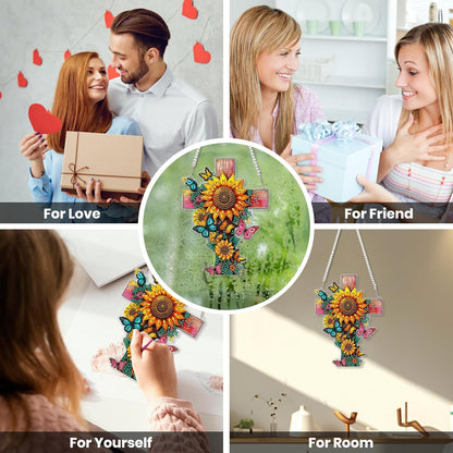 EOBROMD Diamond Hanging Art Kits for Adults, Cross Butterfly Suncatcher Diamond Art Painting, DIY