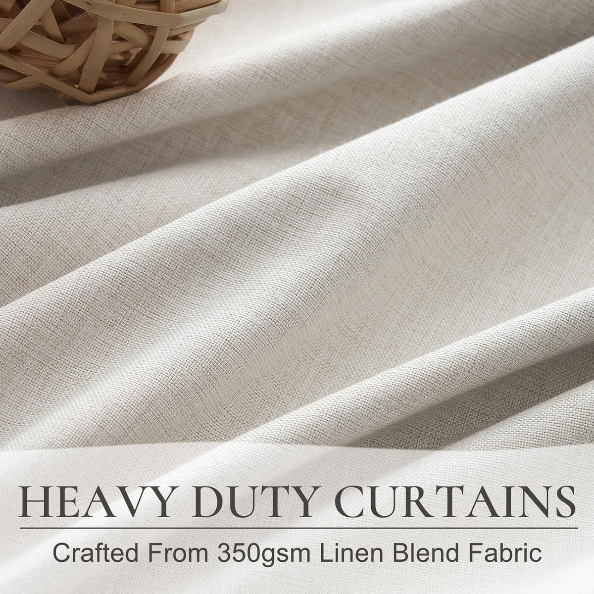 Curtains 70 Inches Wide Thick Linen Pleat Curtain 2 Panels Set for Sliding Glass Doors, Birch