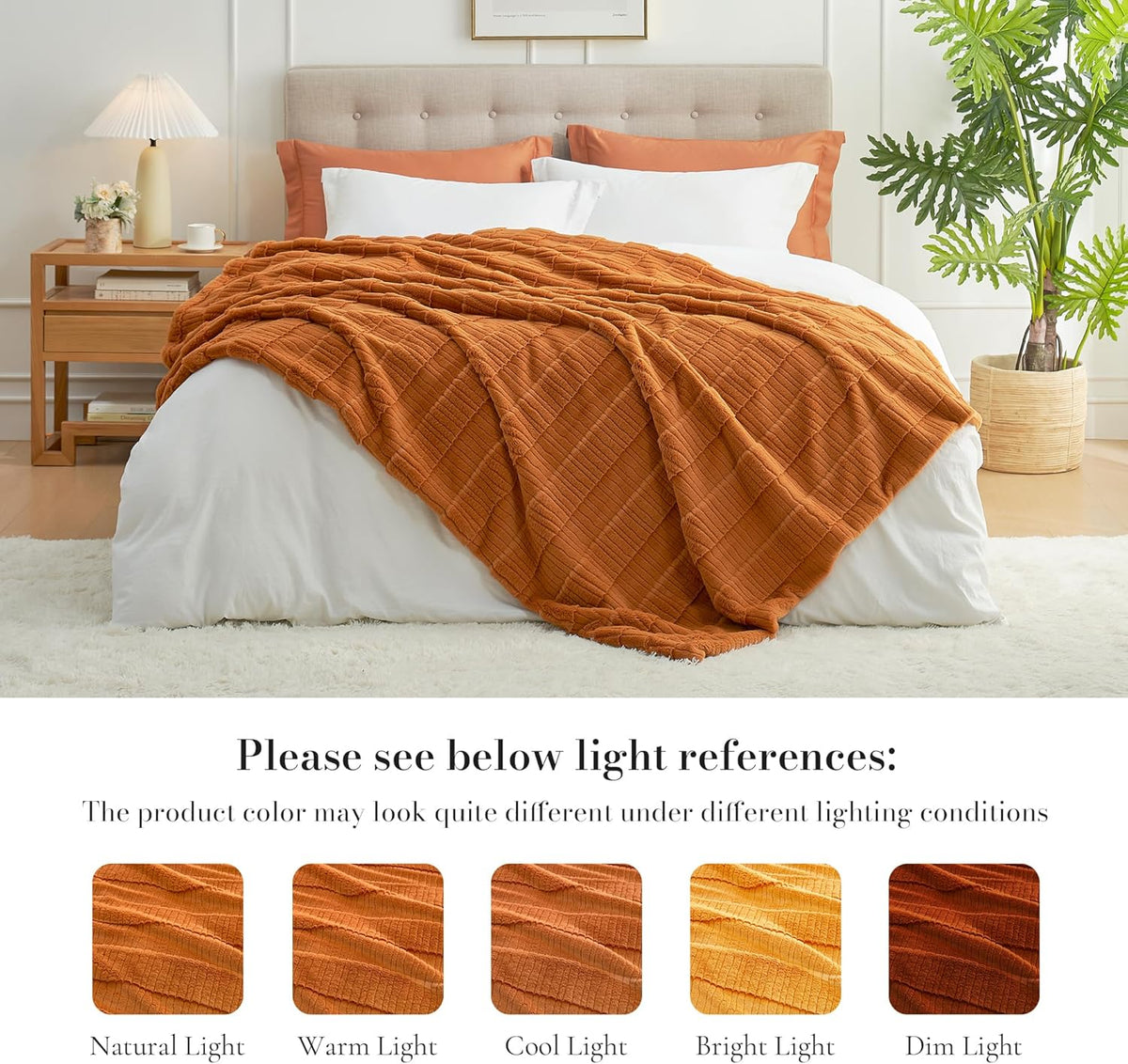 Amélie Home Luxury Striped Faux Fur Throw Blanket for Couch, Embossed Split Fur Cozy Fuzzy Fluffy