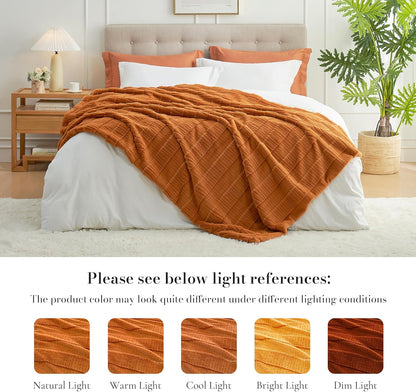 Amélie Home Luxury Striped Faux Fur Throw Blanket for Couch, Embossed Split Fur Cozy Fuzzy Fluffy