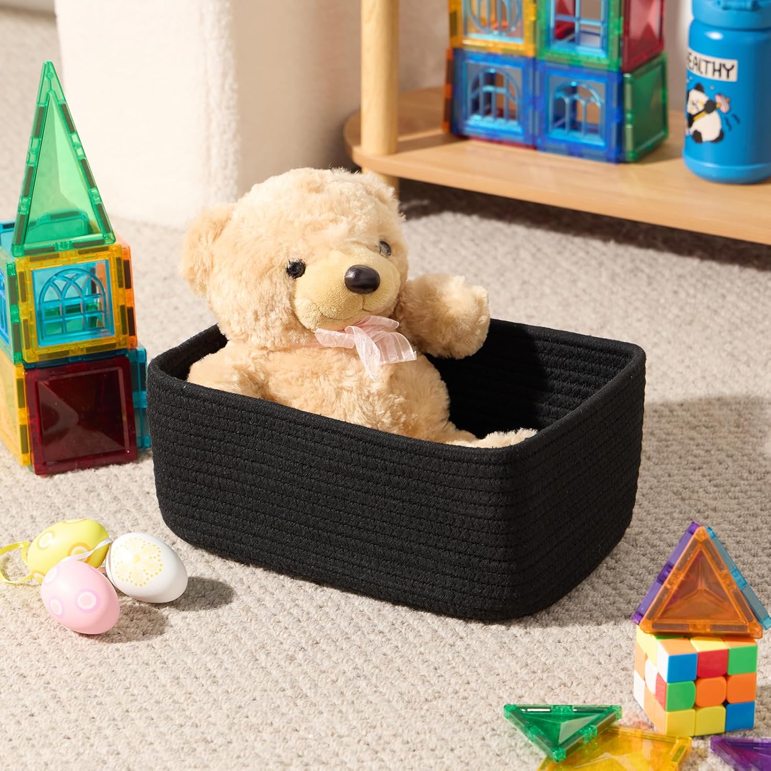Small Storage Baskets for Organizing | Closet Organizer Bins | Shelf Toy Basket | Woven Rope