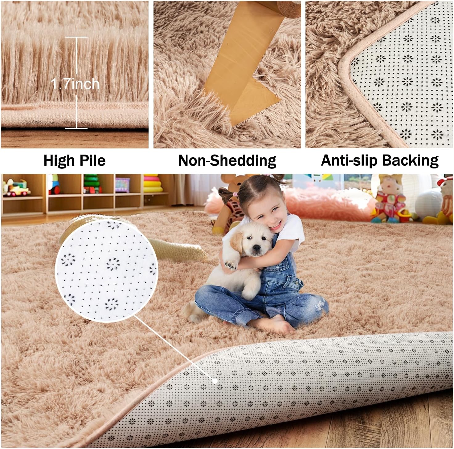 Rezutan Rugs for Living Room, Area Rug 6x9 Fluffy Rug Carpet, Soft Shaggy Modern Floor for Kids
