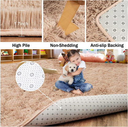 Rezutan Rugs for Living Room, Area Rug 6x9 Fluffy Rug Carpet, Soft Shaggy Modern Floor for Kids