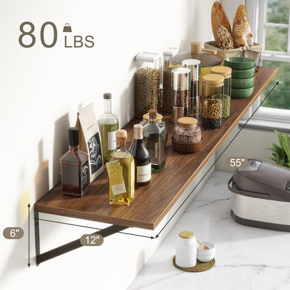 Fun Memories Deep Floating Shelves, 55W x 12D Floating Shelves for Wall, Wood Floating Shelf with