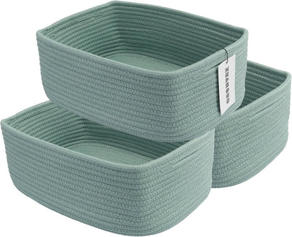 Small Woven Storage Baskets 13“X9”X5“ Decorative Rope Bins for Organizing Shelves, Closets, and
