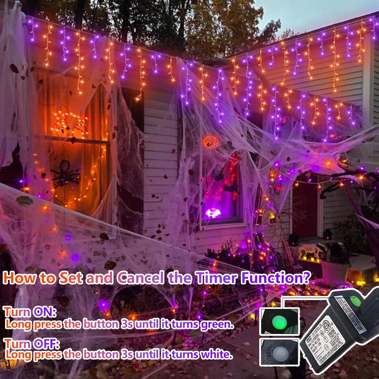 YEGUO 66ft 800 LED Orange and Purple Icicle Halloween Lights, 160 Drops Icicle Lights Connectable